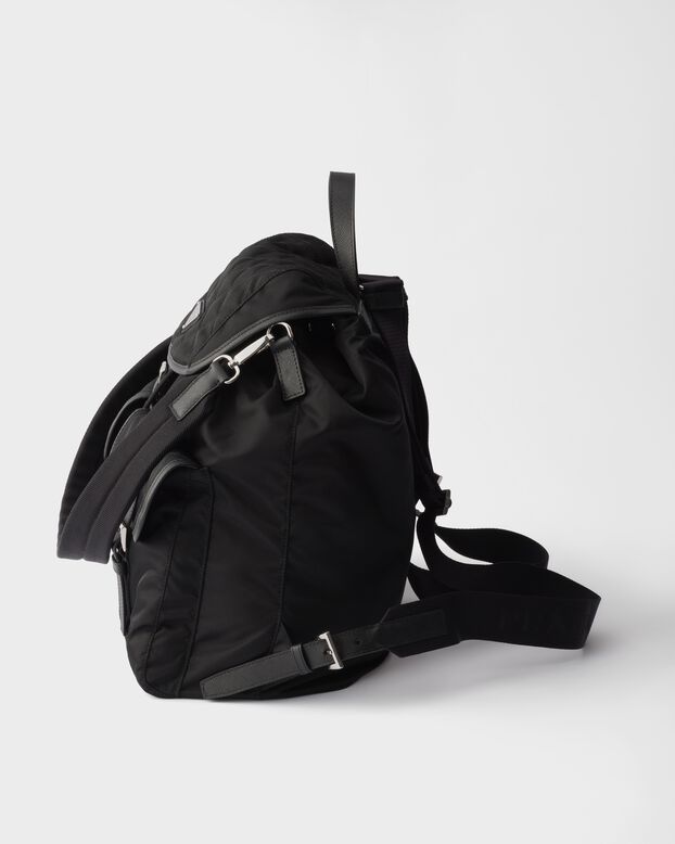Re-Nylon and leather backpack, , hi-res