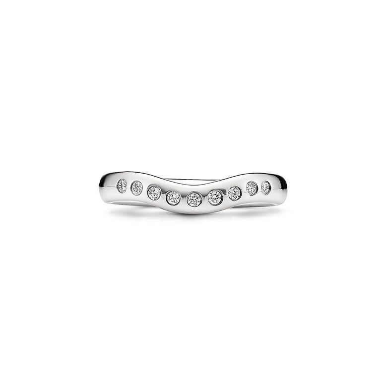 Elsa Peretti&reg; band ring with diamonds in platinum, wide. - Size 8 1/2, , hi-res