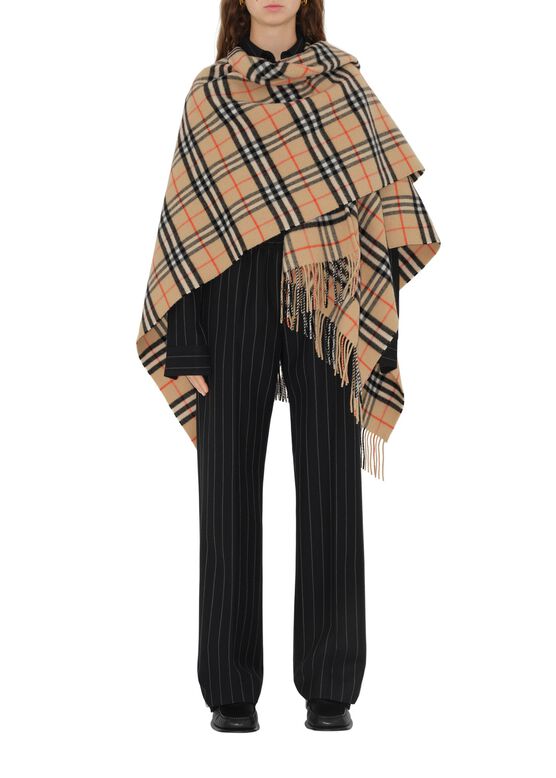 Check Wool Cashmere Cape, , hi-res