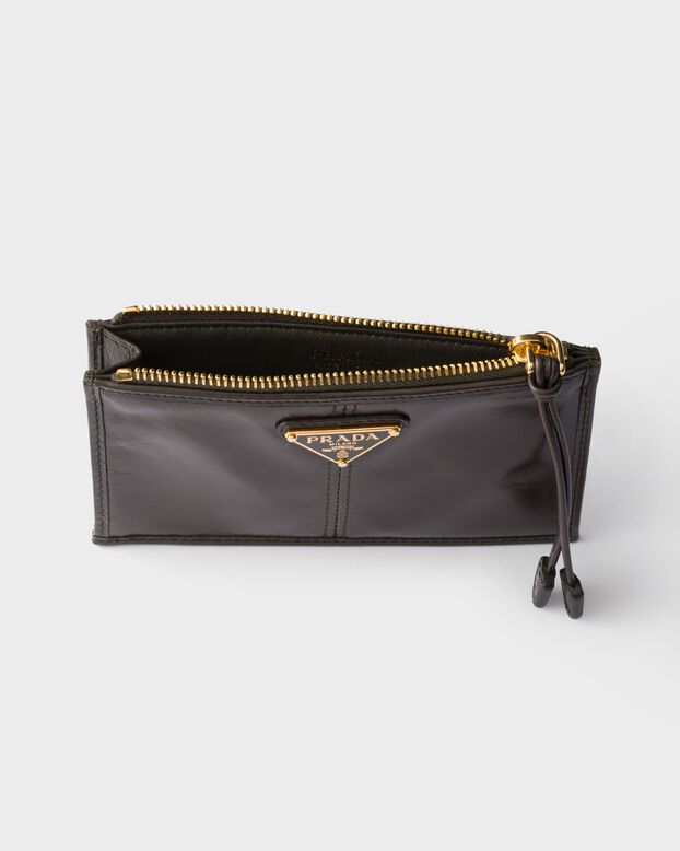 Leather card holder with zipper, , hi-res