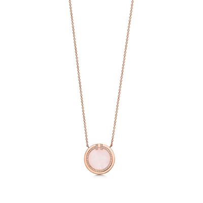 Tiffany T diamond and pink opal circle pendant in 18k rose gold