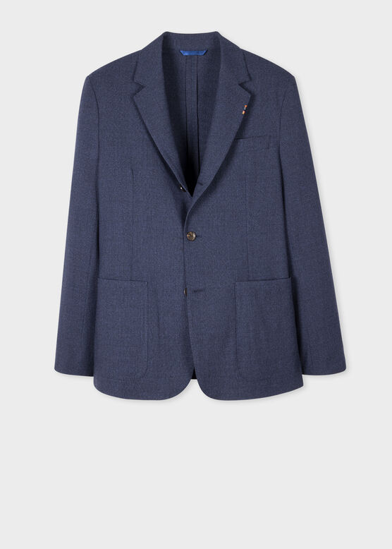 SLATE BLUE MARL TWO-PLY HOPSACK THREE BUTTON BLAZER , , hi-res