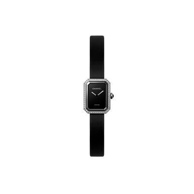 Premiere Ribbon Steel Black Dial Diamond Bezel Quartz 15mm Ladies Watch