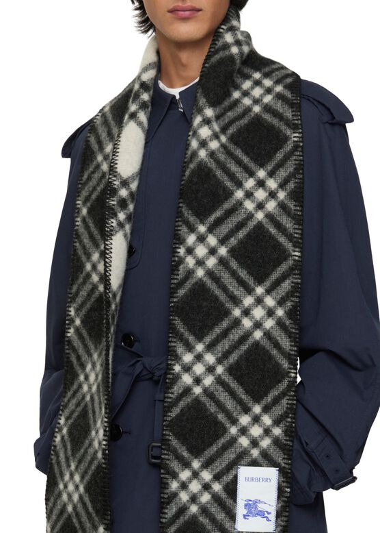 Narrow Check Wool Scarf, , hi-res