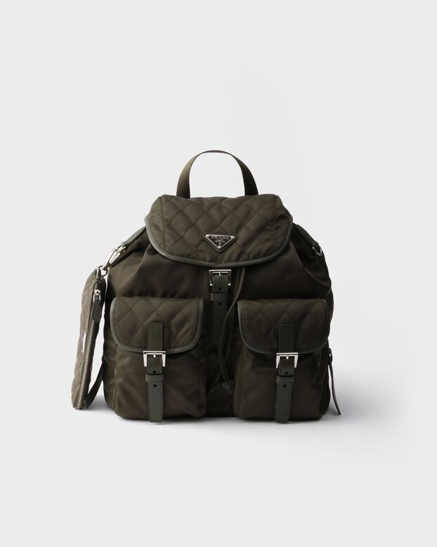 Medium quilted Re-Nylon backpack with Saffiano leather trim, , hi-res