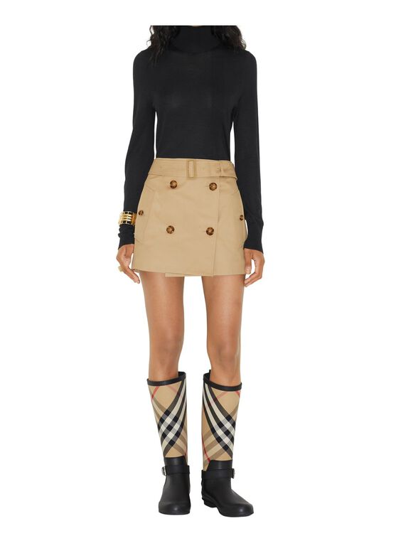 Cotton Gabardine Mini Trench Skirt, , hi-res