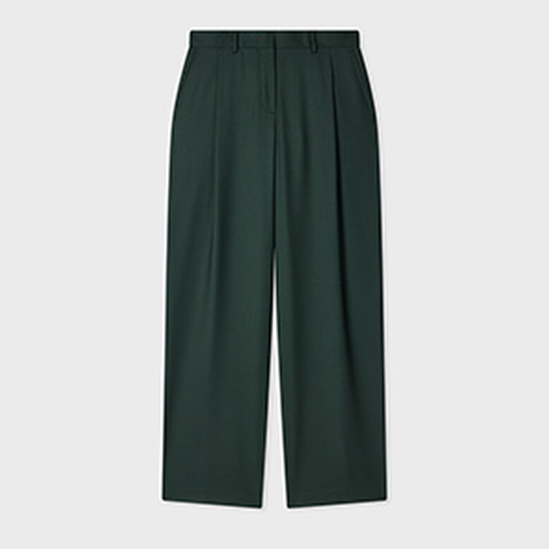 Women's A Suit To Travel In - Dark Green Pleated Wide Leg Wool Trousers, , hi-res