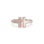 Tiffany T Wire Ring in Rose Gold with Diamonds and Mother-of-pearl - Size 6 1/2, , hi-res