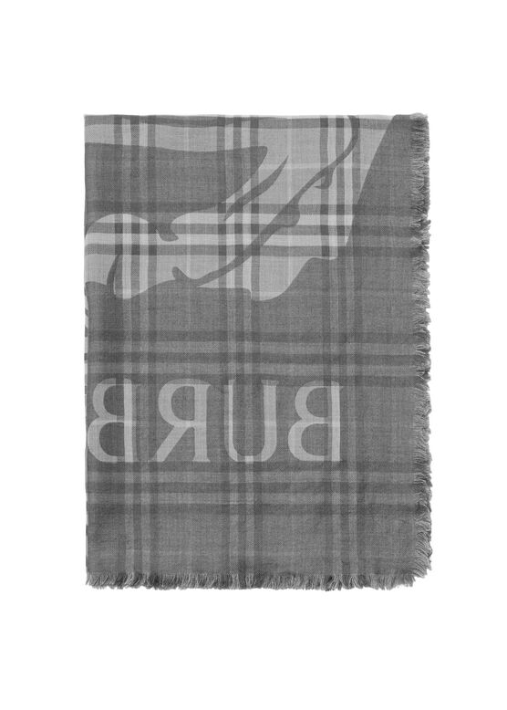 Wide EKD Check Wool Silk Scarf, , hi-res