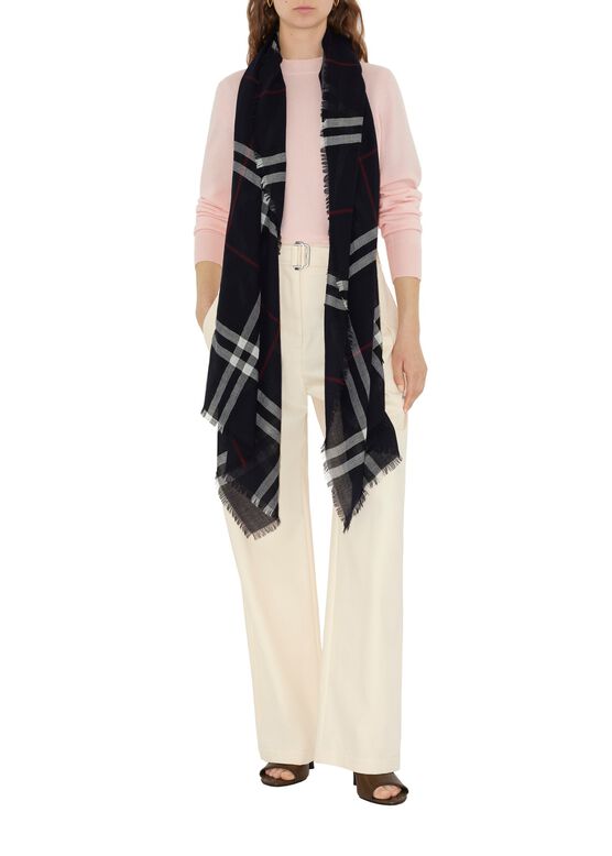 Wide Check Wool Scarf, , hi-res