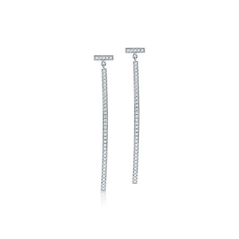 Tiffany T Diamond Bar Earrings in White Gold, , hi-res