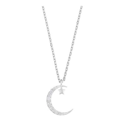 Moon & Star Silver Plated Necklace - Silver