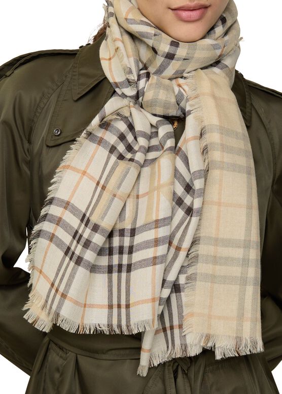 Wide EKD Check Wool Silk Scarf, , hi-res