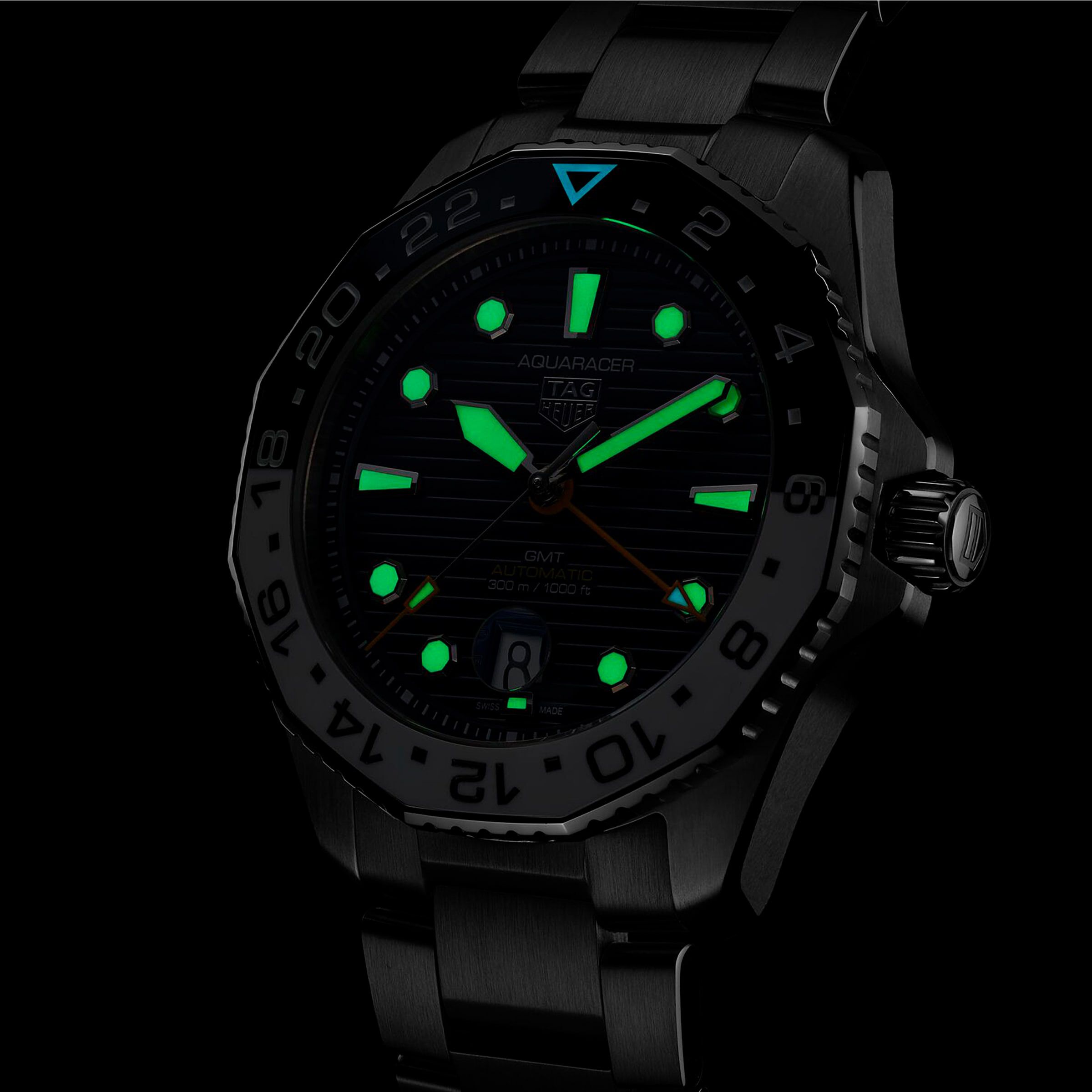 Tag heuer aquaracer 300m calibre new arrivals 7 gmt mens 43mm watch