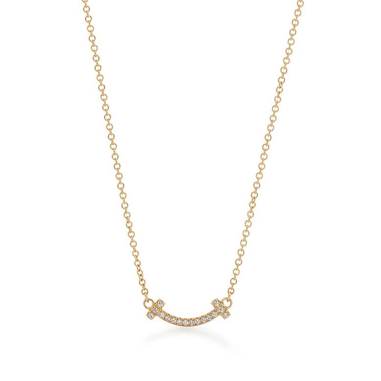 Tiffany T Smile Pendant in Yellow Gold with Diamonds - Size Mini, , hi-res