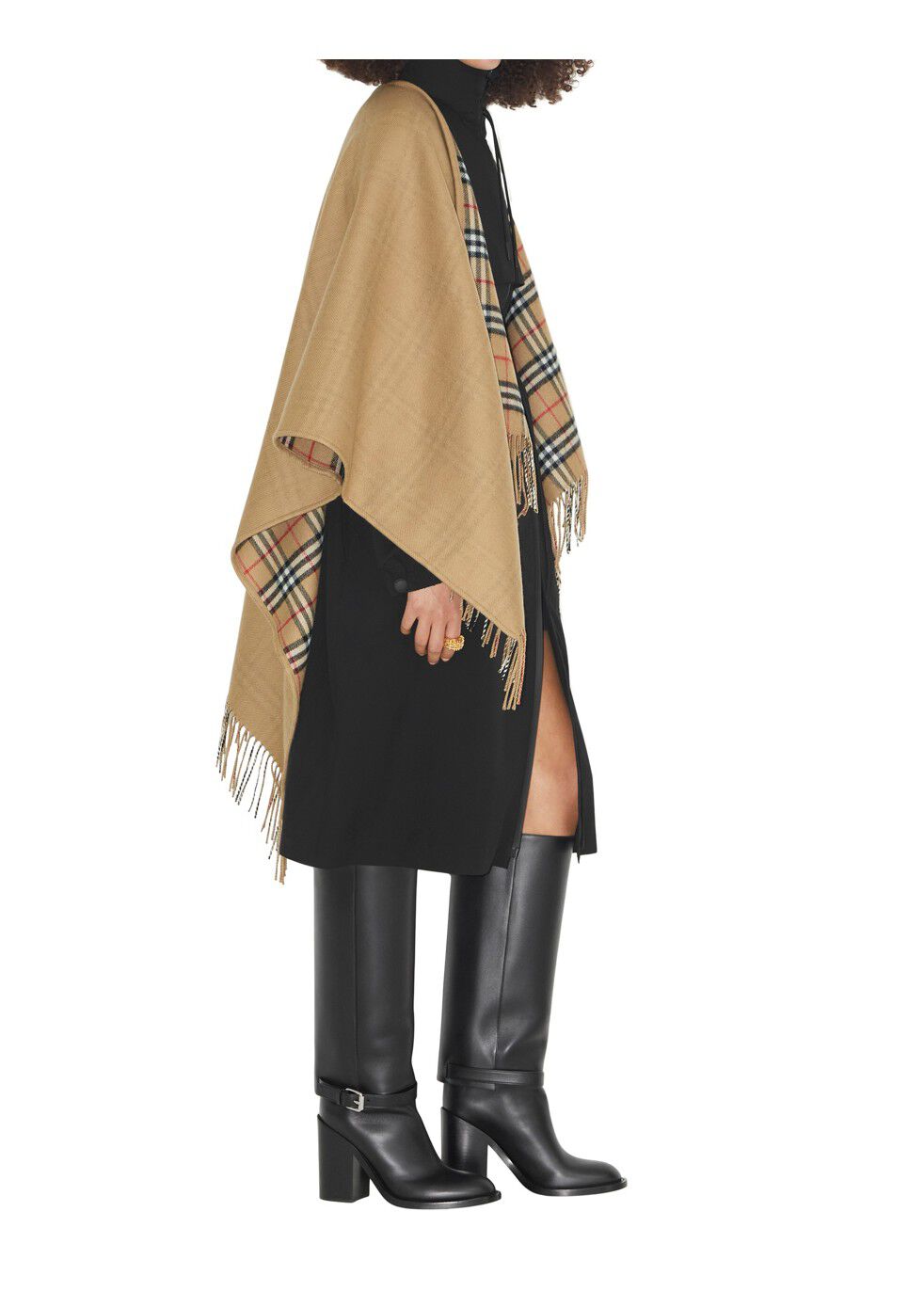 Check Wool Reversible Cape