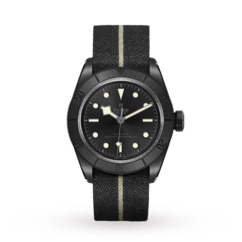 Black Bay Ceramic 41mm Ceramic Case Hybrid Leather And Rubber Strap, , hi-res