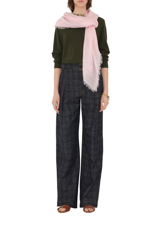 Wide Check Wool Silk Scarf, , hi-res