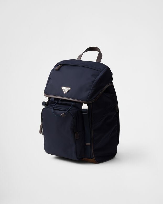 Re-Nylon and leather backpack, , hi-res