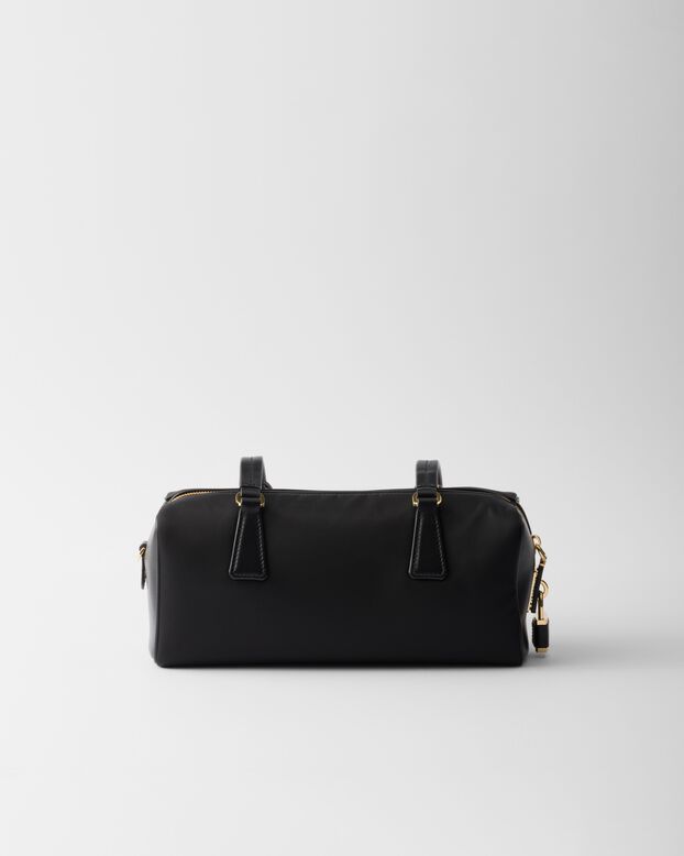 Re-Nylon and leather medium top-handle bag with padlock, , hi-res