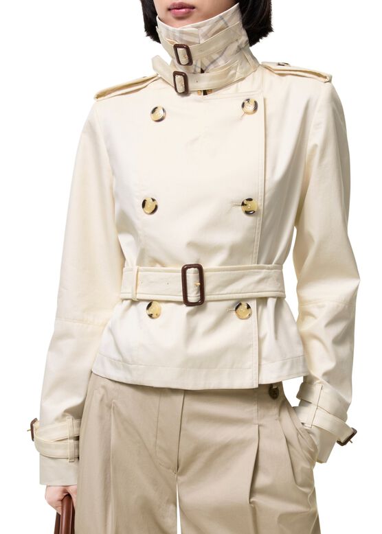 Cropped Tropical Gabardine Trench Jacket, , hi-res