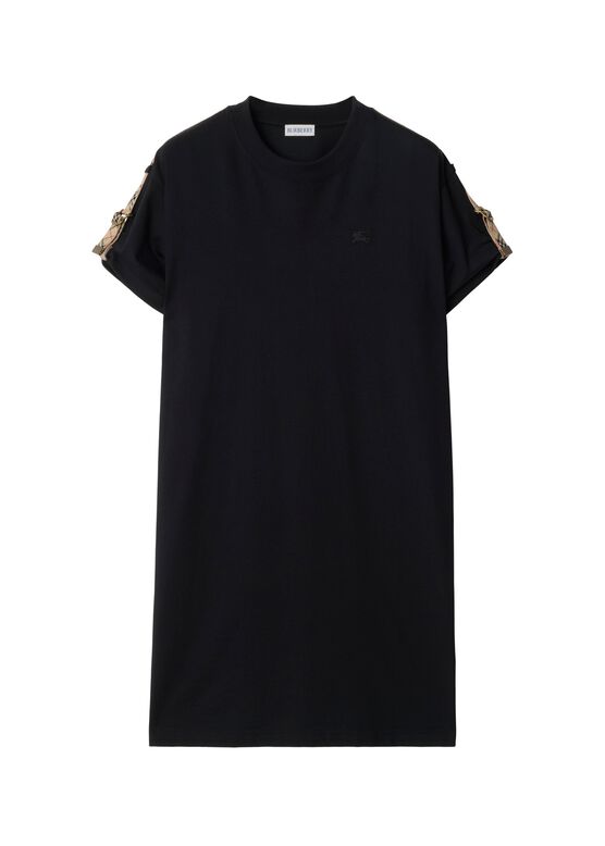 Check Trim Cotton T-shirt Dress, , hi-res