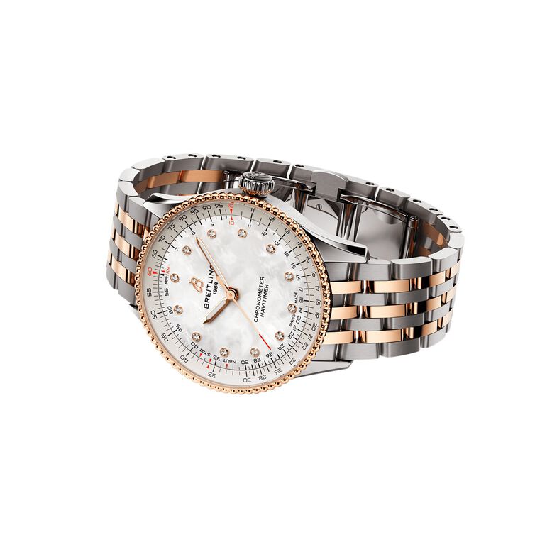 Navitimer 36mm Ladies Watch White Mother Of Pearl Stainless Steel And 18k Red Gold, , hi-res
