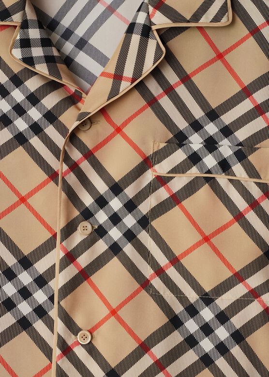Regular Fit Check Silk Pyjama Shirt, , hi-res