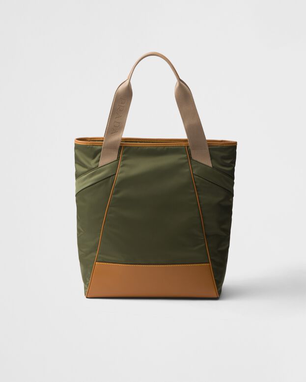 Re-Nylon and leather tote bag, , hi-res