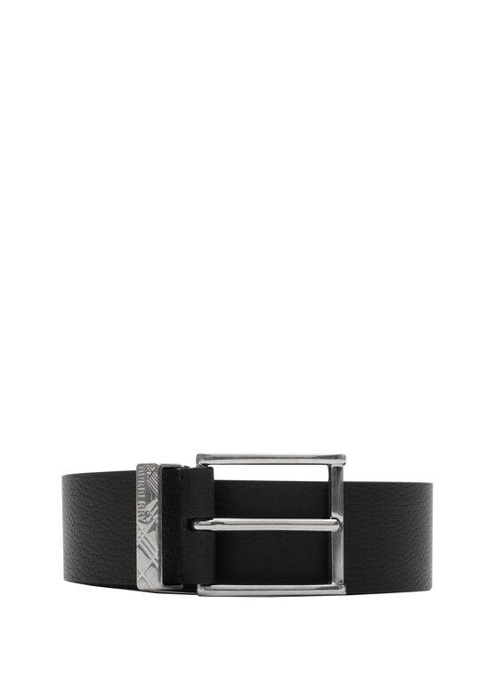 Leather Engraved Check Belt, , hi-res