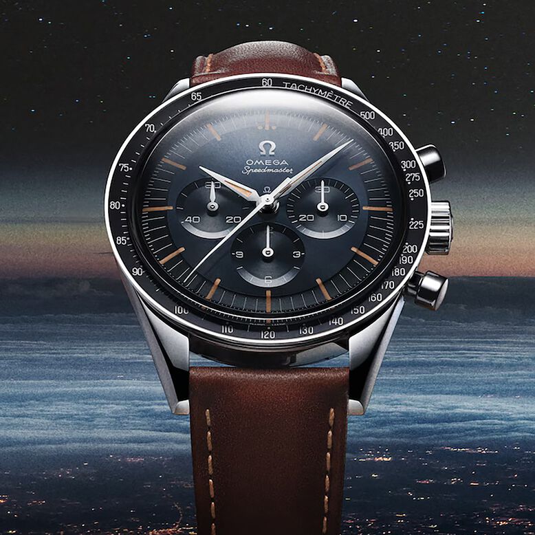 Speedmaster Anniversary Series 40mm Mens Watch Blue -Brown Leather Strap, , hi-res