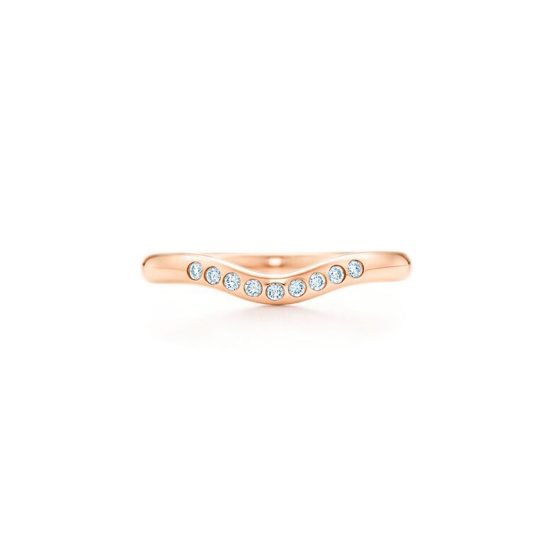 Elsa Peretti&reg; wedding band in 18k rose gold with diamonds, 2 mm wide. - Size 5, , hi-res