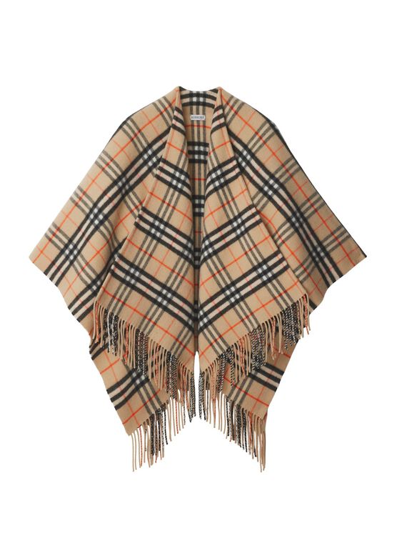 Check Wool Cashmere Cape, , hi-res