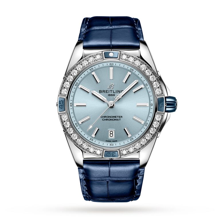 Super Chronomat Automatic 38 Blue Leather Strap Watch, , hi-res