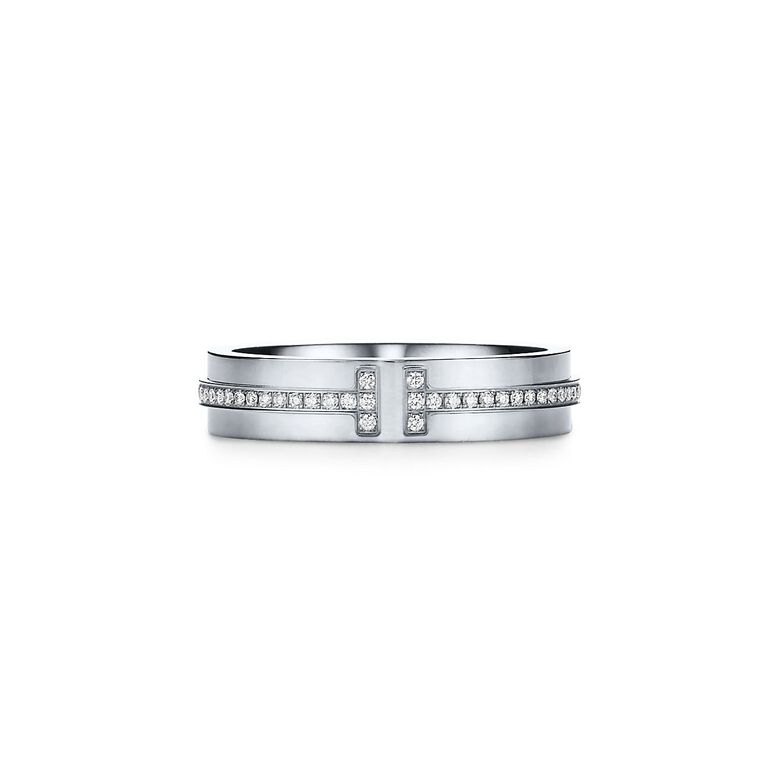 Tiffany T Narrow Diamond Ring in White Gold - Size 6, , hi-res