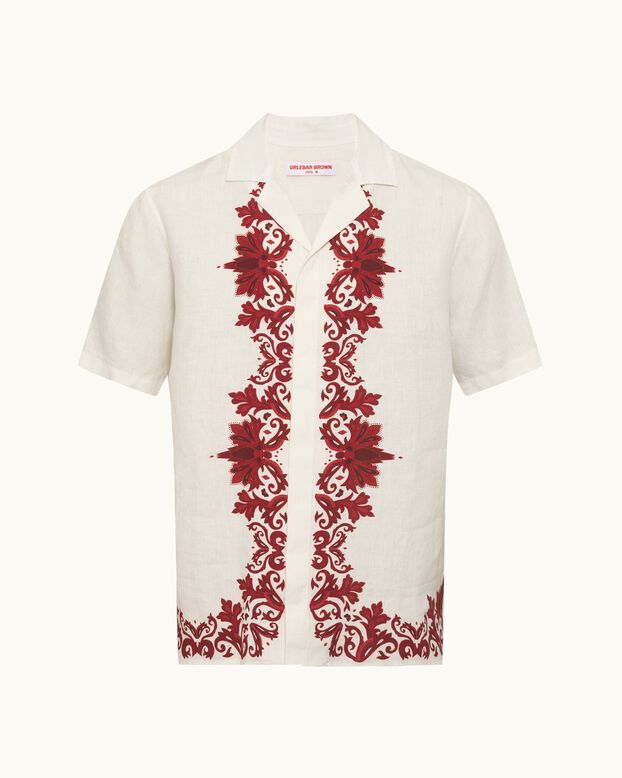 Maitan Linen Mirabello Border White/Vermillion, , hi-res