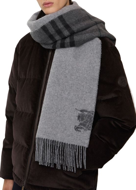 Wide Reversible Check Cashmere Scarf, , hi-res