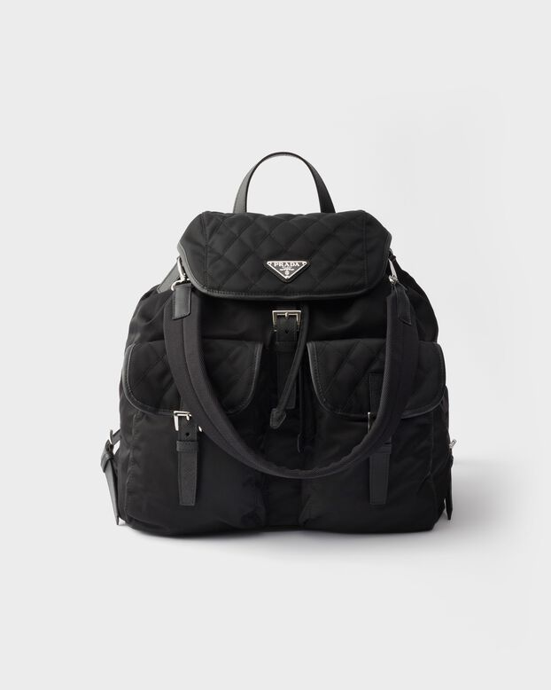 Re-Nylon and leather backpack, , hi-res
