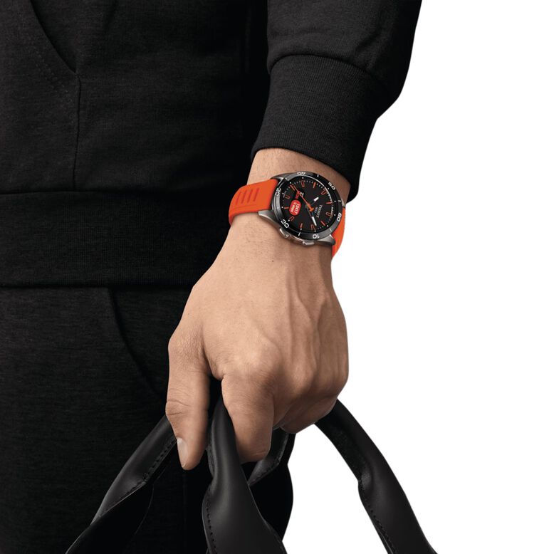 T-Touch Connect Sport 44mm Unisex Watch Black With Orange Silicone Strap, , hi-res