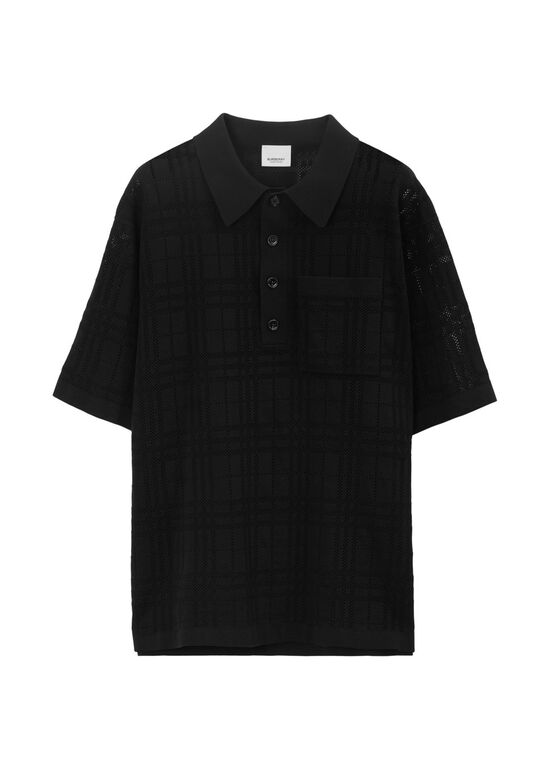 Check Technical Cotton Oversized Polo Shirt, , hi-res