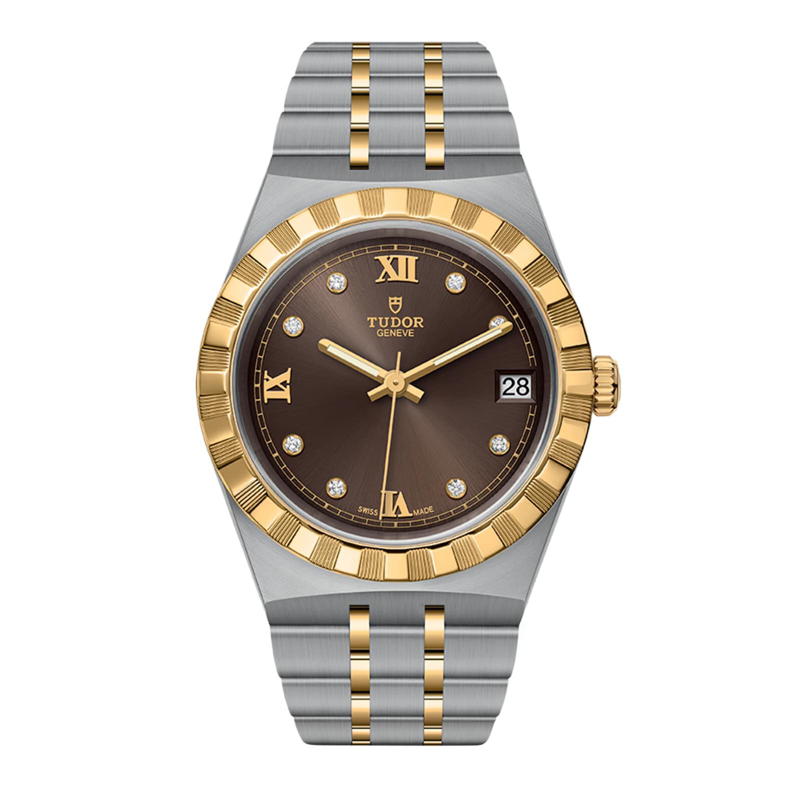 Royal S G 34mm Steel Case Diamond Set Chocolate Dial