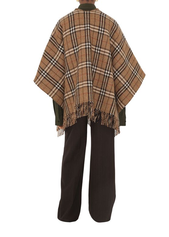 Reversible Check Cashmere Wool Cape, , hi-res
