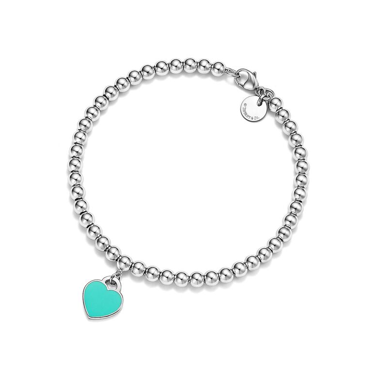 Return to Tiffany&reg; Bead Bracelet in Silver, Tiffany Blue&reg; with a Diamond, 4 mm - Size Large, , hi-res