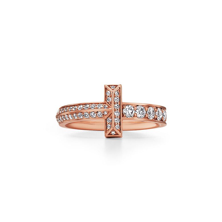 Tiffany T T1 Narrow Ring in Rose Gold with Diamonds - Size 7 1/2, , hi-res
