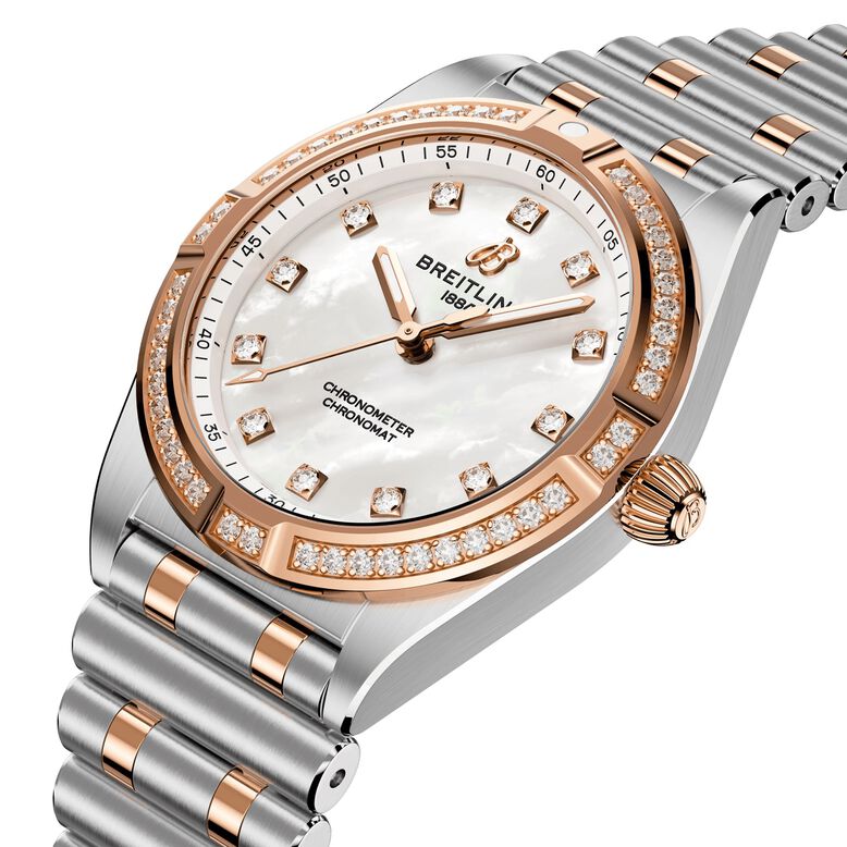 Chronomat Stainless Steel &amp; 18k Red Gold 28mm Ladies Watch Mother Of Pearl, , hi-res