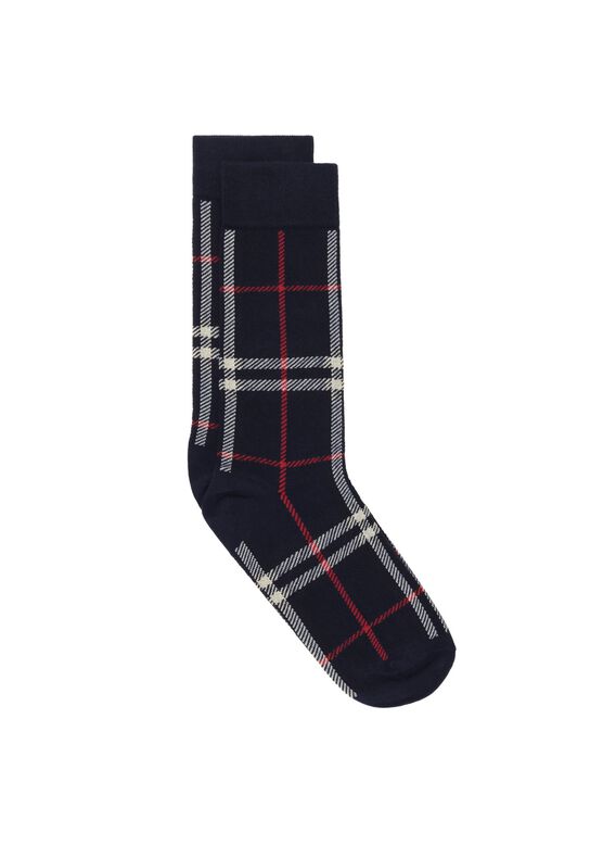 Check Cotton Cashmere Blend Socks, , hi-res