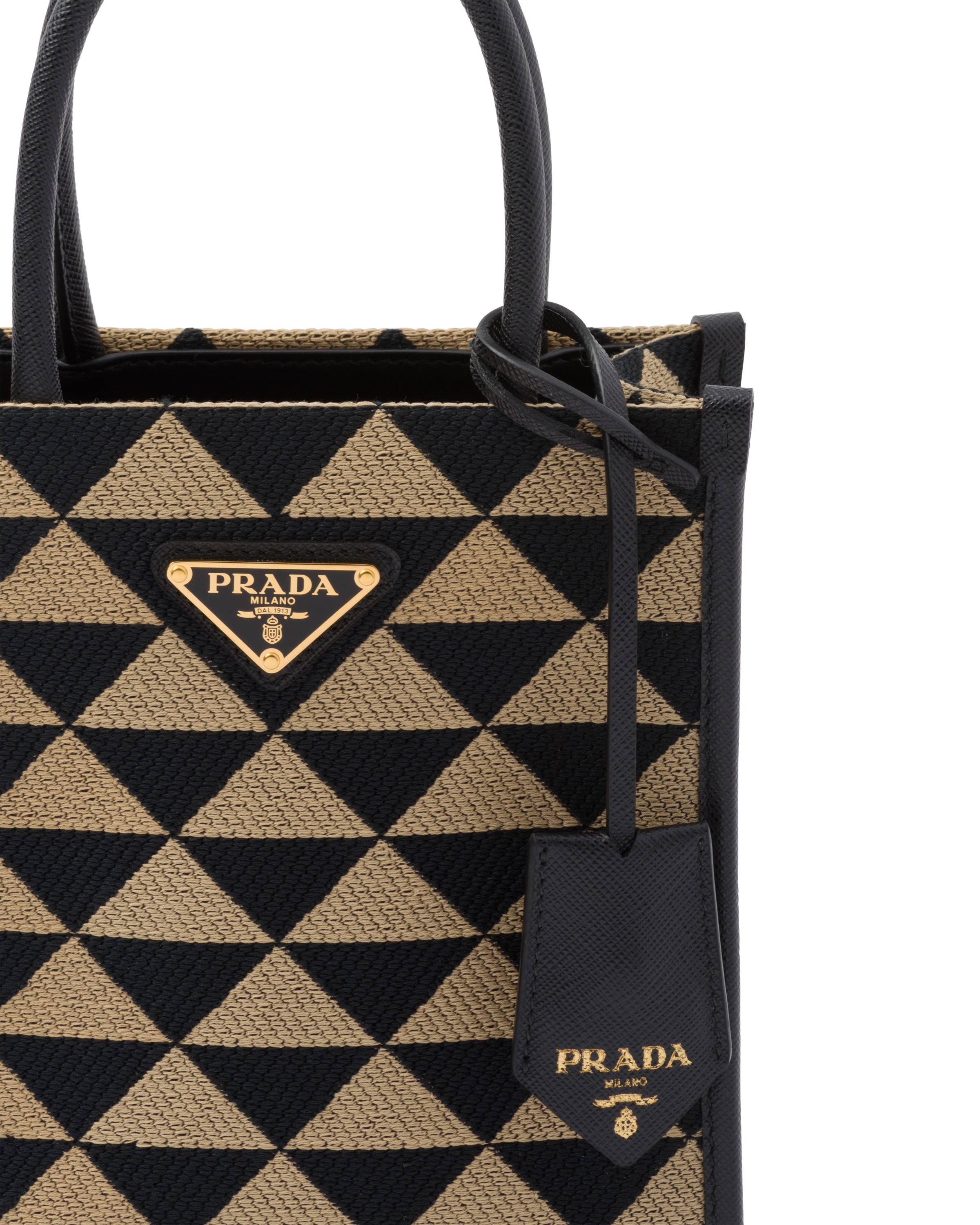 Prada Prada Symbole Small Embroidered Fabric Top Handle Tote Bag