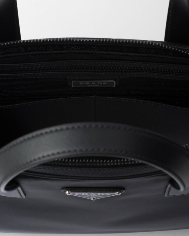 Re-Nylon and Saffiano leather briefcase, , hi-res