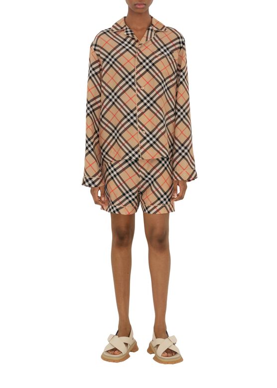 Regular Fit Check Silk Pyjama Shirt, , hi-res