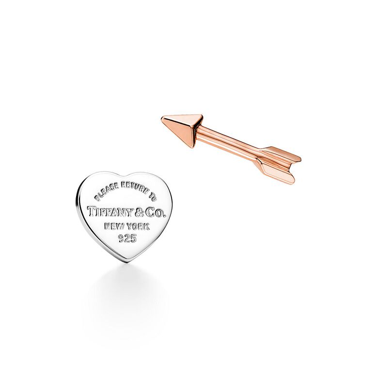 Return to Tiffany&trade; Lovestruck Heart Tag &amp; Arrow Earrings in Silver and Rose Gold, , hi-res